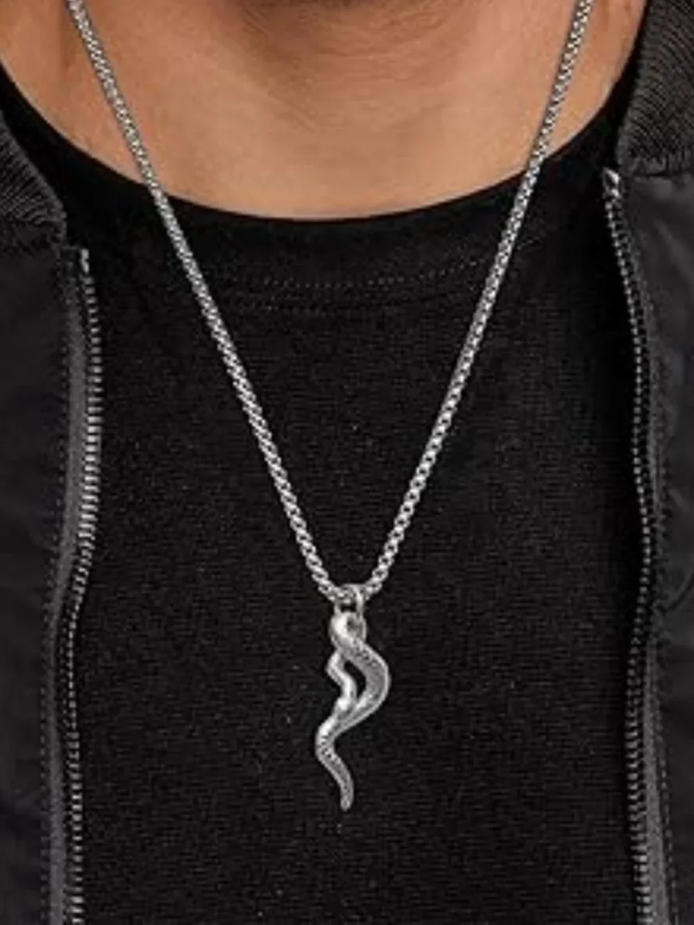 NEW Silver Tone Jewelry Stainless Steel Animal Snake Pendant Chain Necklace Goth